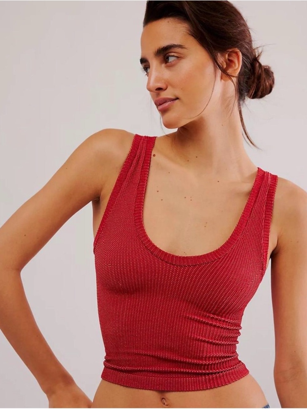 Intimately Ribbed Scoop Neck Tank Top - Red